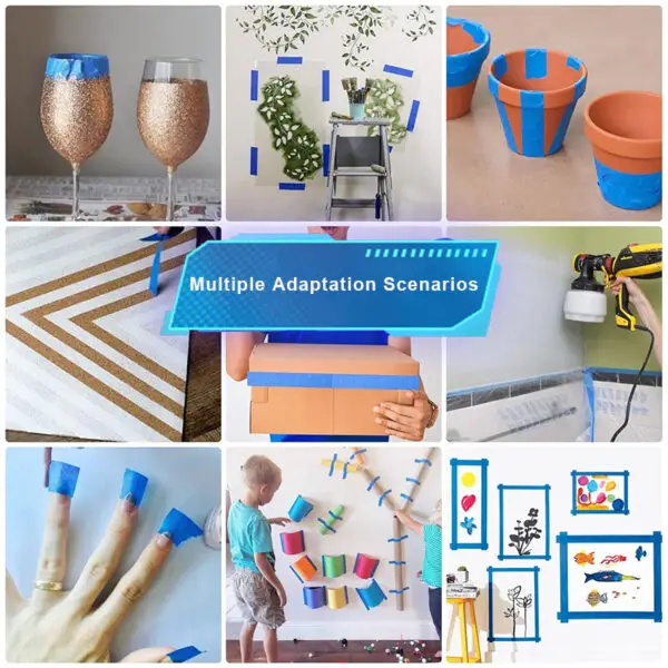 7 Blue UV Resistant Painters Masking Tape 7-14 Days UV Resistance Indoor Outdoor Use No Residue Safe for Wall Delicate Surface