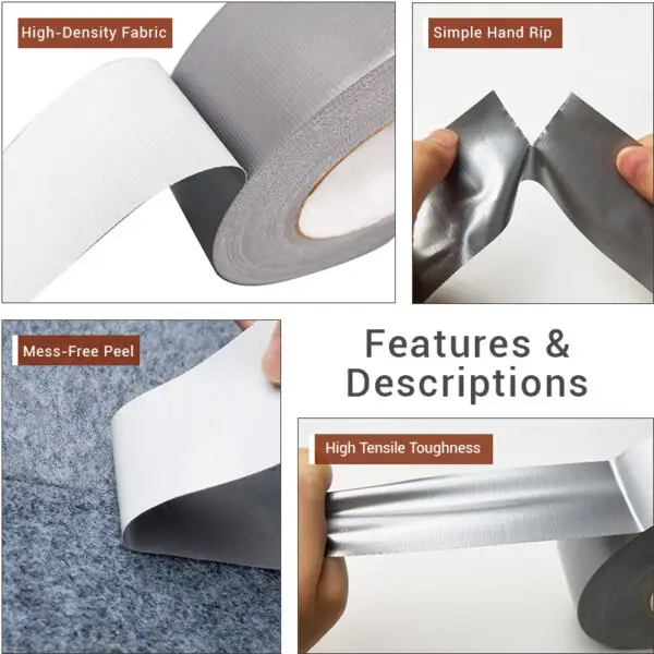 细节描述-1 Heavy Duty Waterproof Cloth Duct Tape High Tack No Residue Wear-Resistant Anti-Slip for Carpet Renovation Floor Film Seam Fix