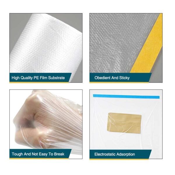 5(1) Transparent Plastic Film PE Roll Auto Paint Masking Overspray Protection Waterproof Heat Resistant Electrostatic Automotive Painting