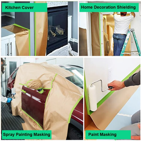 N-1 Waterproof Oil-Proof Kraft Paper Masking Film for Automotive Painting Home Renovation Strong Shielding Effect Adhesive Masking Paper