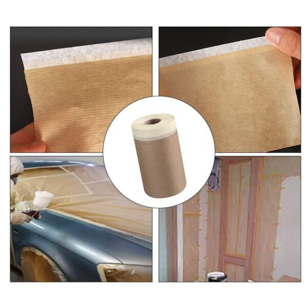 N-14(1) Waterproof Oil-Proof Kraft Paper Masking Film for Automotive Painting Home Renovation Strong Shielding Effect Adhesive Masking Paper