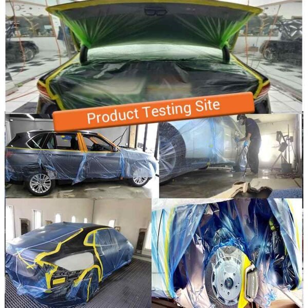使用现场(1) Transparent Plastic Film PE Roll Auto Paint Masking Overspray Protection Waterproof Heat Resistant Electrostatic Automotive Painting