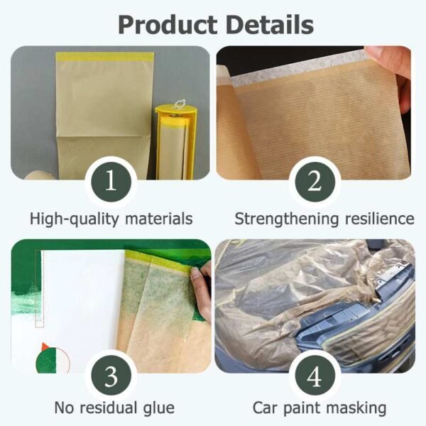 细节800 拷贝(1) Waterproof Oil-Proof Kraft Paper Masking Film for Automotive Painting Home Renovation Strong Shielding Effect Adhesive Masking Paper